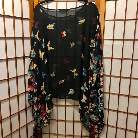 DJT Tops - DJT Sheer Black Butterfly Print Poncho Top